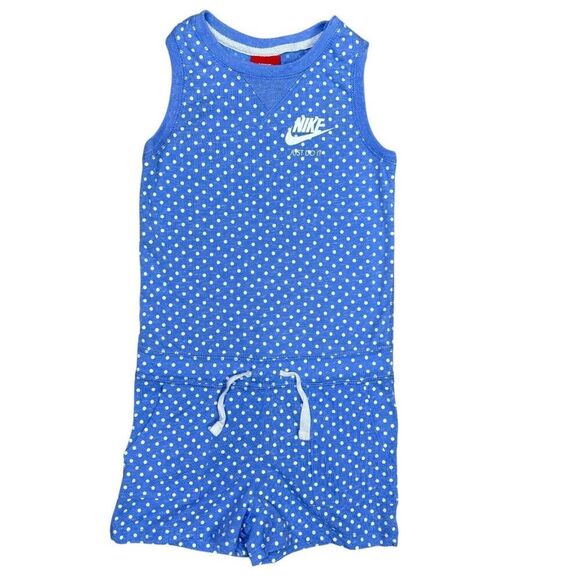 Nike Girls Sporty Blue Romper with White Dots Size 6X - Picture 1 of 4